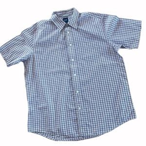 GAP MENS RELAXED FIT BUTTON DOWN SHIRT SHORT SLEEVED RED PLAID SIZE: LARGE